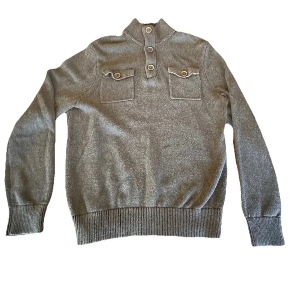 Banana Republic Men’s Sweater Sz M Button Mock Neck 100% Cotton Grey